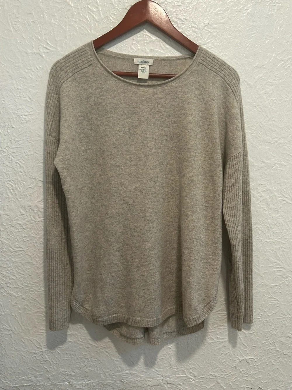 Sundance Light Beige 100% Cashmere Crewneck Sweater